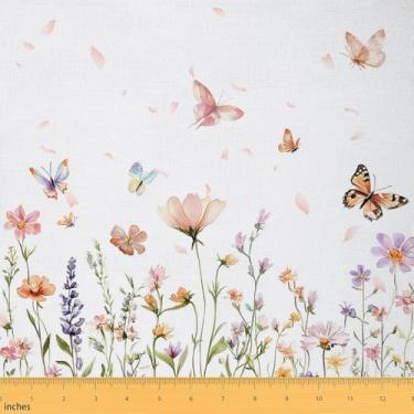 Imagem de jejeloiu Tecido floral da The Yard Tecido de estofamento de borboleta para costura, artesanato, flor, impermeável, decoração interna e externa para projetos de bricolage em casa, 1 jarda