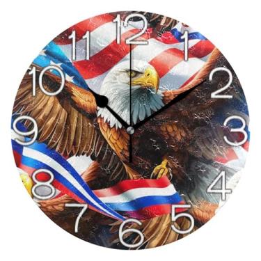 Imagem de GAIGEO Relógio de parede decorativo analógico relógio de cozinha rústico operado por bateria silencioso, decoração de parede moderna casa de fazenda EUA águia americana, 25 cm, ponteiros dourados
