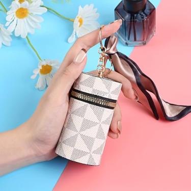 Imagem de 1 bolsa de maquiagem feminina, mini bolsa balde para batom, organizador de chaveiros - bolsa compacta com ferragens douradas - combinação de bolsa de maquiagem e capa de fone de ouvido, acessório