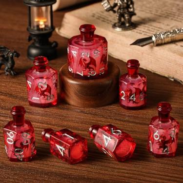 Imagem de Maywin Potion DND Dice Set, Dragon Liquid Core Dice, Sharp Edge Dice Set D&D RPG Polyhedral Die for Dungeons & Dragons, (Bottle-Red Dragon)