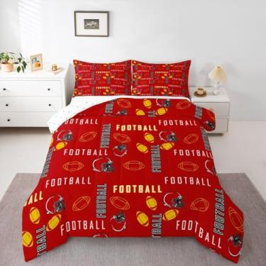 Imagem de jejeloiu Jogo de cama de futebol americano, tamanho casal, Arizona, para decoração de quarto de meninos e meninas, adolescentes, vermelho, amarelo, respirável, microfibra leve