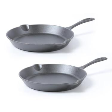 Imagem de HAWOK Frigideira de ferro fundido, frigideira redonda, com capa de alça, 25,4 cm, conjunto de 2, preta