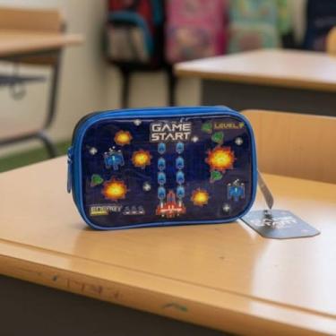 Imagem de Estojo Escolar Game Start Azul escolar para meninos box para 36 lápis e canetas