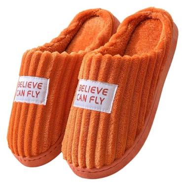 Imagem de Chinelos femininos aconchegantes para uso interno com sola grossa e design fofo para conforto quente no inverno, Laranja, 35