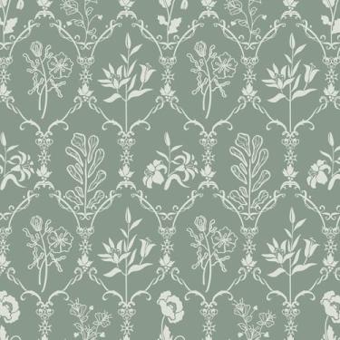 Imagem de Vinjiasin Papel de parede vintage floral damasco descascar e colar papel de parede elegante autoadesivo removível mural de parede para quarto, sala de estar, sala de jantar, banheiro 45 x 304 cm