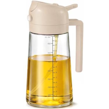 Imagem de FineDine Pulverizador e dispensador de óleo de 473 ml, frasco de spray de azeite 2 em 1 para cozinhar, fritadeira a ar, salada, churrasco e assar – spray duplo de névoa e corrente, frasco de vidro