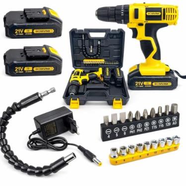 Imagem de Furadeira & Parafusadeira sem fio 21V | Mandril 3/8" (10mm) | Bateria de Lítio | Kit Maleta com 27 peças e 2 Baterias 1.3 Ah, Maleta Completa para Uso Profissional e Doméstico