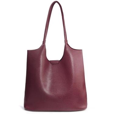 Imagem de Bolsa feminina de couro vegano macio Hobo para viagens e todos os dias, Vermelho escuro, Large Tote Bag