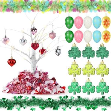 Imagem de Landical Decoração de árvore de Páscoa para Dia dos Namorados Dia de São Patrício Bétula Iluminada com Coração Trevo Ovo Ornamentos Pendurados Guirlanda de Tinsel para Festa de Férias em Casa