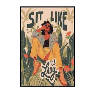 Imagem de ZHXICHEN Arte de parede feminista Funky Vintage Trendy Equal Rights Canvas Poster Sit Like a Lady Art Print, Decoração de Direitos Feministas, Sala de Estar Dormitório Quarto Decoração de Parede 30 x