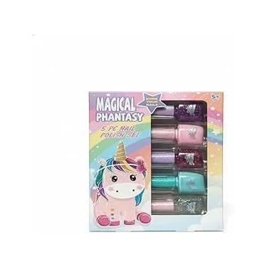 Imagem de Kit de Esmaltes Infantis Magical Phantasy Unicórnio | Conjunto com 5 Cores Vibrantes e Glitter | Maquiagem Infantil Segura e Fácil de Remover | Brinquedo Criativo para Crianças +5 Anos