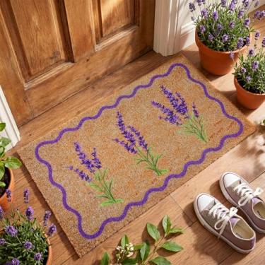 Imagem de Dunzy Tapete de porta lavanda roxo lavanda floral bem-vindo tapete de coco primavera flor antiderrapante tapetes decorativos para porta da frente interior exterior casa entrada varanda