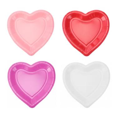 Imagem de Remerry 100 peças de pratos de papel de coração para dia dos namorados, pratos de festa, artigos de festa de casamento, utensílios de mesa descartáveis para aperitivo, almoço, jantar e sobremesa