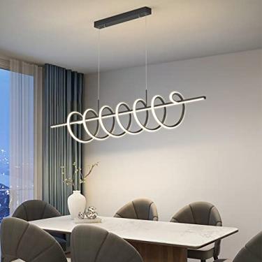 Imagem de Luminária de mesa LED pendente para sala de jantar, sala de estar, com intensidade regulável, design moderno, controle remoto, lustre para cozinha e escritório (preta, 120 cm de comprimento)