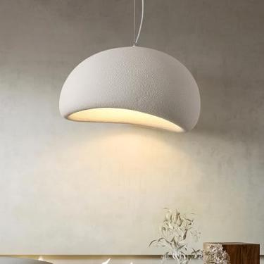 Imagem de Luminária pendente moderna para sala de jantar, ilha de cozinha, corredor, restaurante, estilo wabi sabi, com base E27, cúpula criativa em formato de pedra simulada e ninho de pássaro, branc