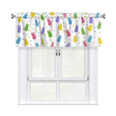 Imagem de Miaoquhe Cortinas curtas para janela de Páscoa para cozinha 137 x 45 cm Peeps Bunny pintinho cortinas curtas pastel primavera coelho colorido feriado pequena janela tratamento haste bolso sanefa para