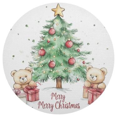 Imagem de xigua Jogo americano redondo de árvore de Natal, conjunto de 6, tapete de mesa redondo antiderrapante resistente ao calor, tapetes de mesa de 48 cm limpáveis para decoração de cozinha, jantar e festa