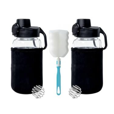 Imagem de Neodaco Coqueteleira de vidro de 590 ml, 2 garrafas agitadoras inodoras com esfera de aço inoxidável 304 e escova de limpeza removível para misturas de proteína fitness