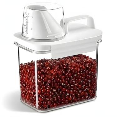 Imagem de Pote Hermético Transparente Multiuso Grãos Farinhas Sabão em Pó Tampa com Travas Medidor Bico Dosador Sem BPA (1100 ML)