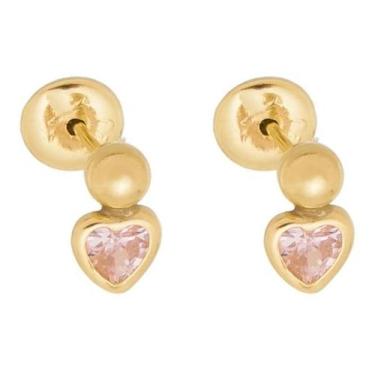 Imagem de Brinco Ouro 18k Bolinha De Coração De Pedra Bebê 2º Furo - Aea Joias, 