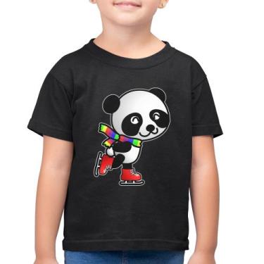 Imagem de Camiseta Algodão Infantil Panda de Patins - Foca na Moda, Preto, 10