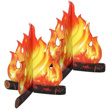 Imagem de Pacote com 6 peças centrais de fogo falso de chama falsa para mesa de papelão 3D decoração de festa de acampamento chama artificial para lareira decorações de Natal para decorações de festa de