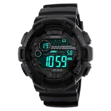 Imagem de Relógio esportivo masculino à prova d'água, digital, pulseira de silicone, display de números grandes, relógio de pulso militar LED 1243