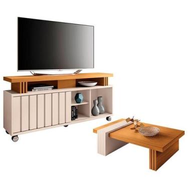 Imagem de Rack Bancada Rivera 1.3 e Mesa de Centro Luna Off White Cinamomo  HB M