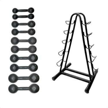 Imagem de Torre Suporte + Halteres de Ferro Fundido Pares de 1,3,5,7 e 9Kg - BOX