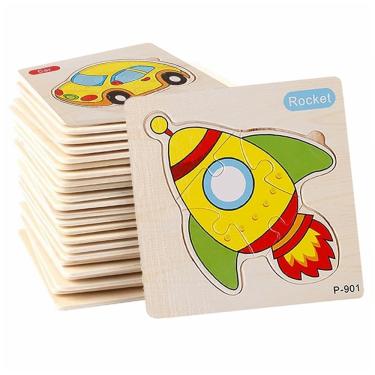 Imagem de Kit 3 Quebra-Cabeça de Madeira 3d Desenho de Veiculos Brinquedo Infantil