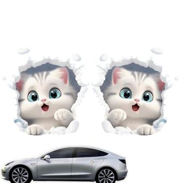 Imagem de Adesivos de fofos - À prova d'água efeito 3D gato, adesivos de para-choque de decalques de janela - para SUV RV Sedan automotivo casa janela parede vidro espelho laptop mulheres homens