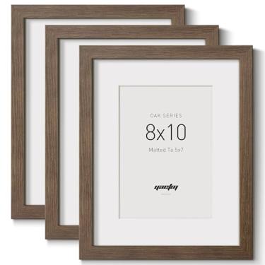 Imagem de Yaetm Porta-retrato 20 x 25 cm com tapete para 13 x 17 cm – nogueira marrom, moldura de madeira maciça rústica 20 x 25 com vidro temperado para impressão de arte e imagem, exibição na mesa e parede