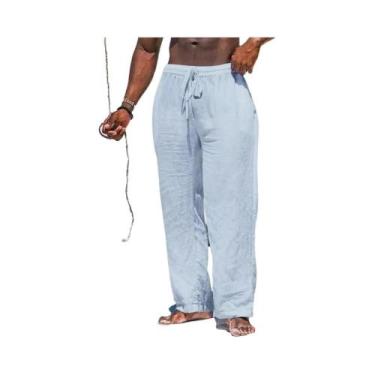 Imagem de Calças De Praia Masculinas Leves De Algodão E Linho, Casuais, Soltas, 