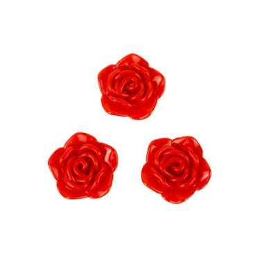 Imagem de Kit C/3 Miçangas em Plástico Flor Rosa Vermelha 2 cm - Lua Mística Ori