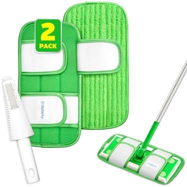 Imagem de Pacote com 2 almofadas de esfregão de microfibra reutilizáveis, compatíveis com Swiffer Sweeper, panos laváveis na máquina, refis para limpeza de todos os pisos, gancho e laço, secagem úmida - 25,4 cm