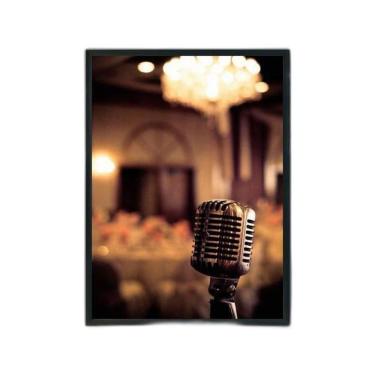 Imagem de Quadro Fotografia Microfone 45X34Cm Com Vidro Moldura Preta
