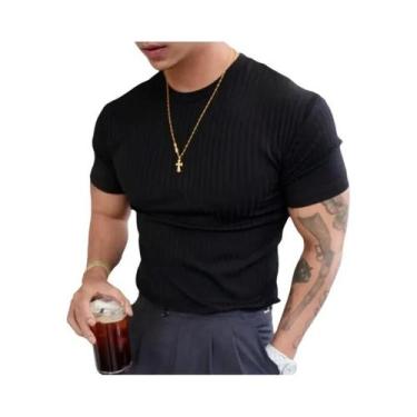 Imagem de Camiseta Masculina De Treino De Verão Gola Redonda Manga Curta Listras