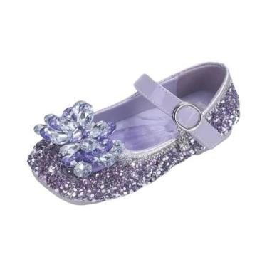 Imagem de Sapatos Casuais Infantis Elsa Princess Frozen De Couro PU Com Lantejou