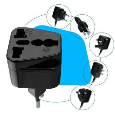 Imagem de Kit 3un Pino Adaptador Europeu Preto FFS  Tomada Universal Viagem  Ada