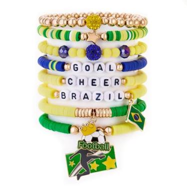 Imagem de Conjunto de pulseiras de futebol femininas empilháveis com contas elásticas 2026, joias de dia de jogo com pingentes esportivos, acessórios para fãs e pulseiras da amizade, Large, Argila de polímero