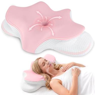 Imagem de Travesseiro cervical de pescoço para alívio da dor, travesseiro ergonômico para dormir, travesseiro refrescante de 2 alturas para suporte de pescoço e ombro, travesseiro ortopédico de espuma