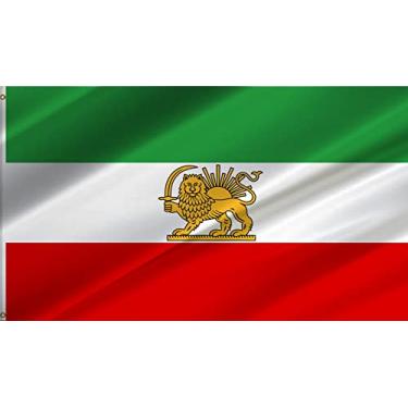 Imagem de ANCONINE Bandeira iraniana antiga histórica do Irã com coroa de sol de leão 6 x 91 cm e antigas bandeiras iranianas com 2 ilhós de latão, costura dupla durável e poliéster premium.