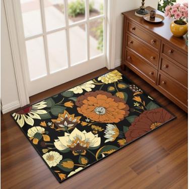 Imagem de Tyrot Tapete de sala de estar botânico floral preto vintage 6 x 3 pés