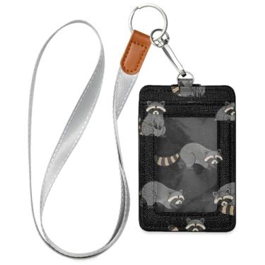 Imagem de Burbuja Porta-crachá de couro com cordão, etiqueta de identificação de guaxinim com 1 janela transparente para identidade e 2 compartimentos para cartão para escritório, enfermeira, professor, médico