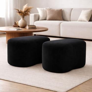 Imagem de Kit 2 Puff Orgânico Curvo Feijão Sala Redondo Confortável Moderno Suede Preto