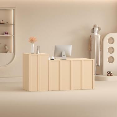 Imagem de Mesa de recepção de madeira com bandeja de teclado e gaveta com trava, recepção elegante para salão, escritório e lobby - preto e branco, mesa de computador 100 x 45 x 95 cm