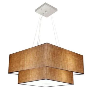 Imagem de Lustre Pendente Duplo Quadrado Vivare Md-4347 Cúpula Em Tecido 80x70cm - Bivolt Palha 127/220v