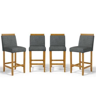 Imagem de Kit Com 4 Banquetas Eloá Madeira Maciça Assento Estofado Para Bancada Linho Chumbo 406