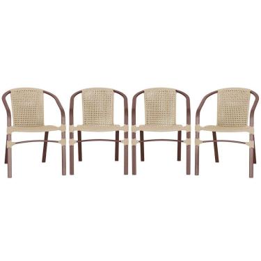 Imagem de 04 Cadeiras Floripa Alumínio Pintura Marrom Trama Original Rami