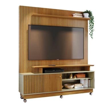 Imagem de Combo Home Com Rodinhas + Painel Para Tv 60 Polegadas Ares - 7 Decor Cumaru E Opala